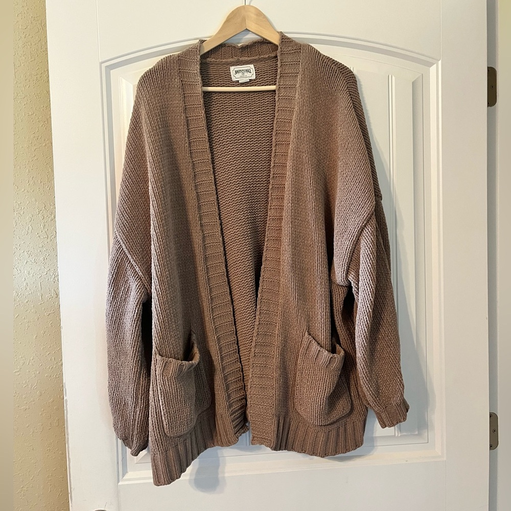 American Eagle Outfitters Mauve-Brown Open-Front Cardigan